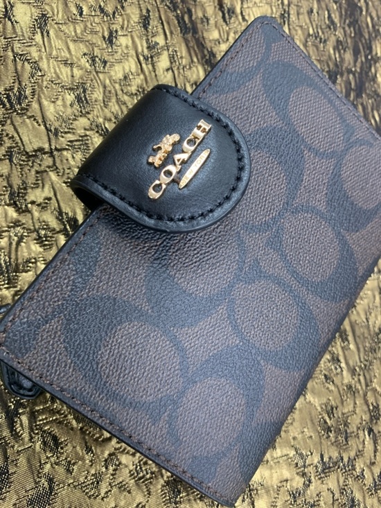 Coach Other - Coach Men's Brown and Black Signature Card Holder Wallet with Gold Logo